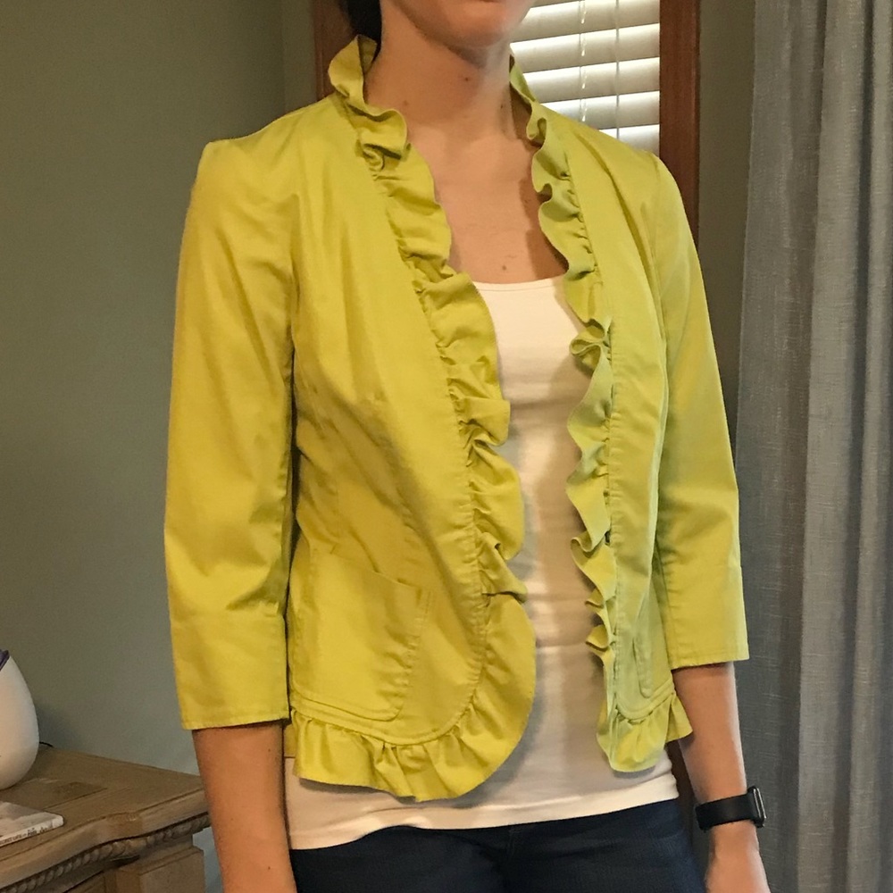 Talbots ruffled green jacket - Picture 2 of 8